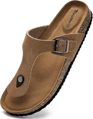 Torotto Mens Womens Flip Flops Thong Sandals with Cork Footbed Open Toe Adjustable Webbing Slides Sandals for Walking | Beach | Indoor