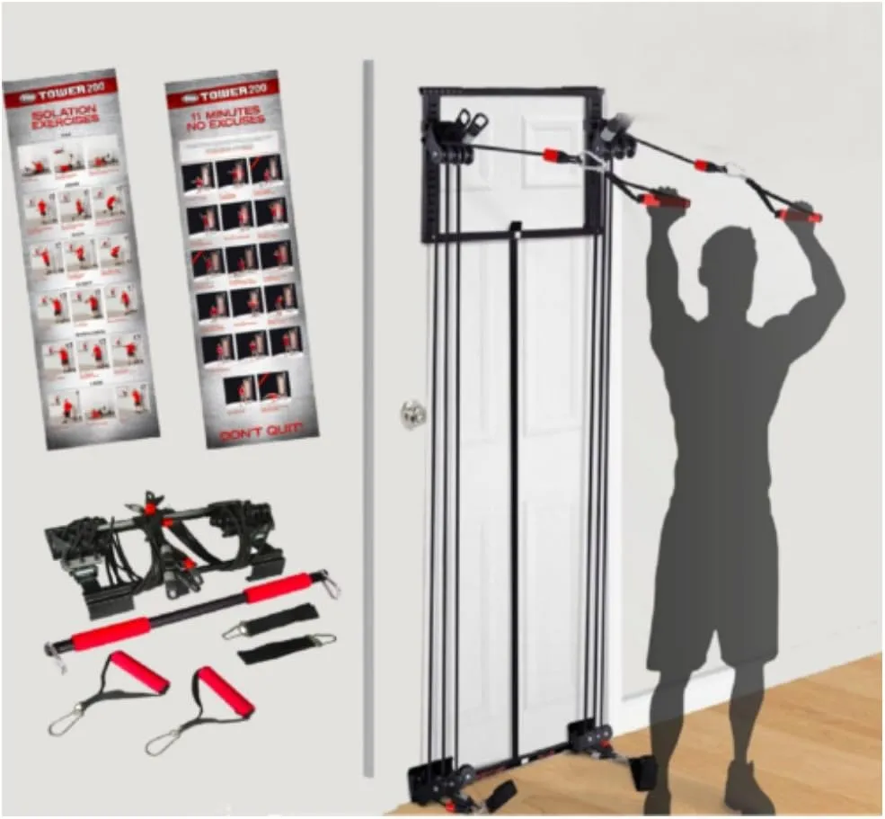 Tower 200 Body Full Gym Fitness   Workout DVD   Free Straight Bar New.