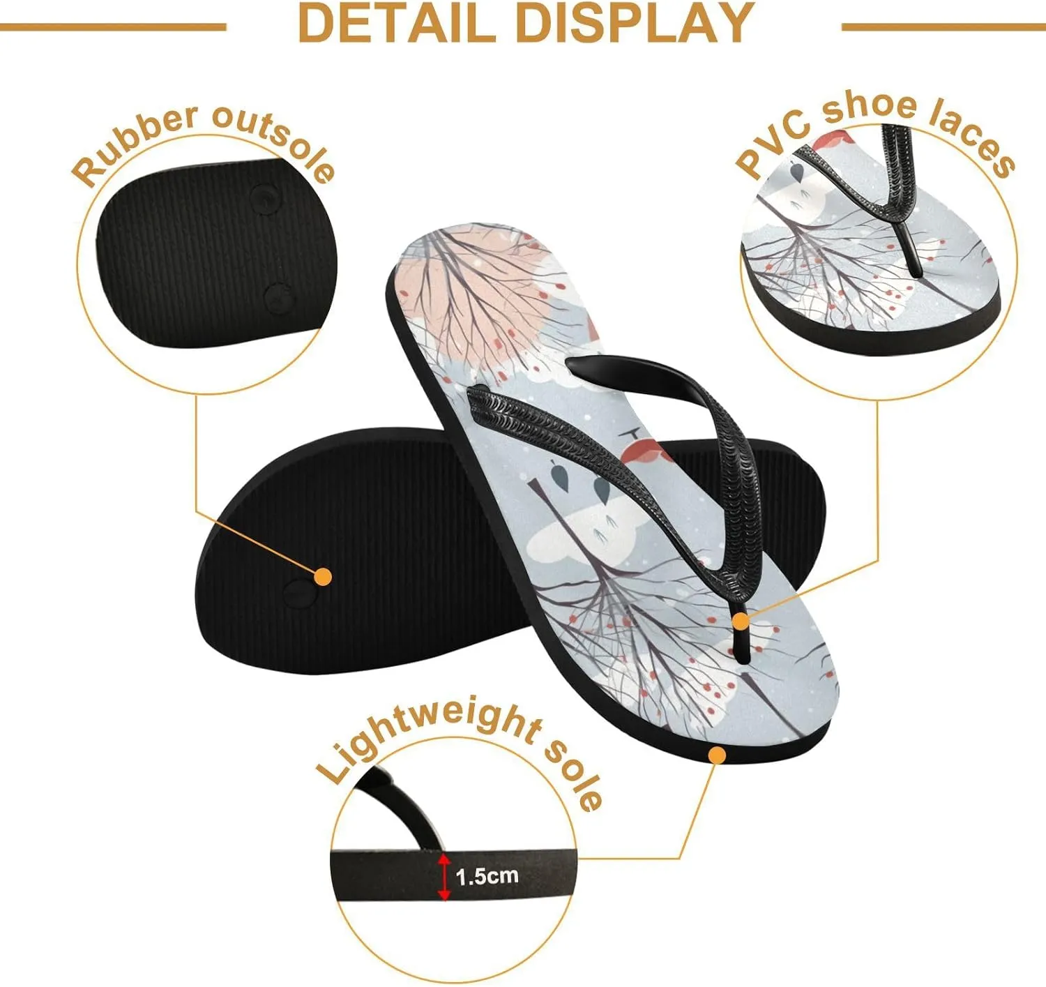 Trees Winter Flip Flop Beach Summer Casual Sandal for Women & Men Shower Shoes XS