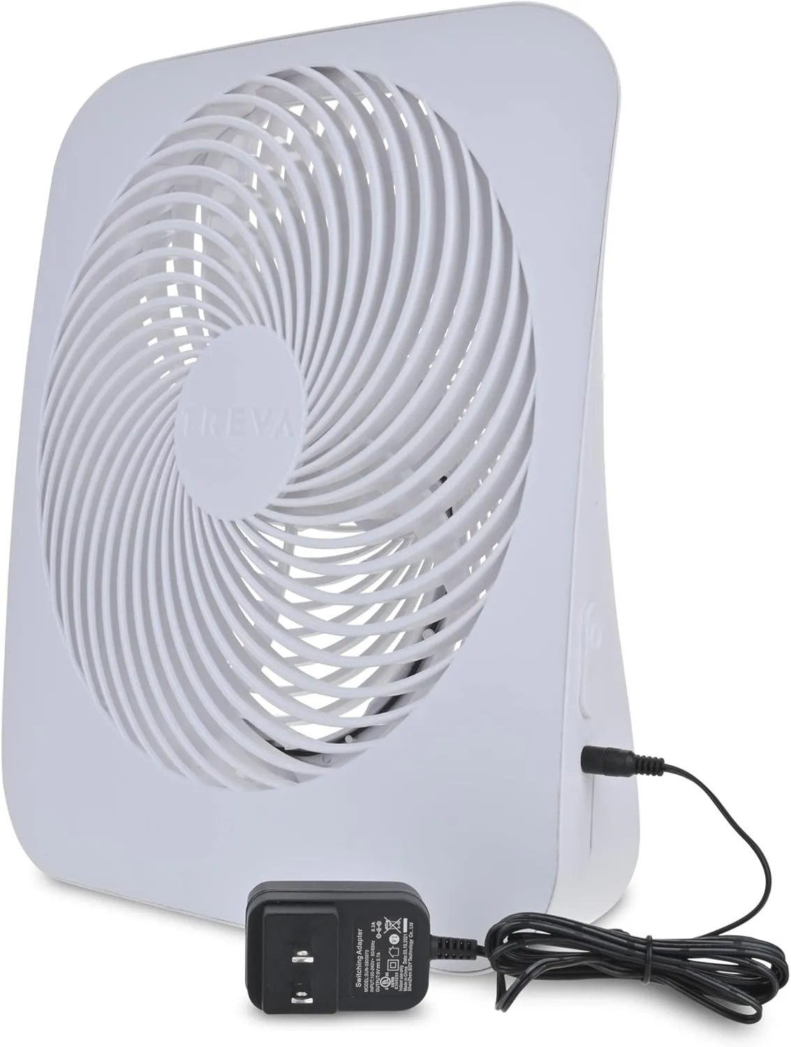 Treva 10-Inch Portable Fan, Powered by Battery and/or AC Adapter - Desk Fan Air Circulating with 2 Cooling Speeds for Personal and Travel Use (White)