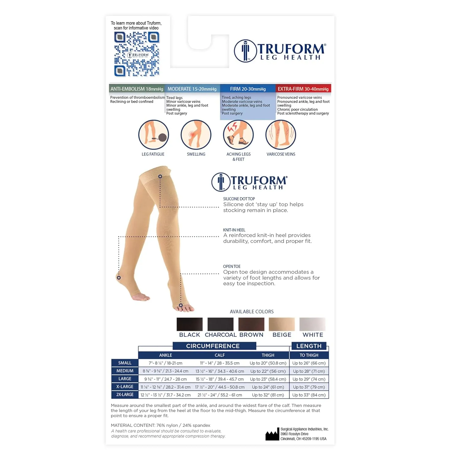 Truform 20-30 mmHg Compression Stockings for Men and Women, Thigh High Length, Dot-Top, Open Toe, Black, Medium