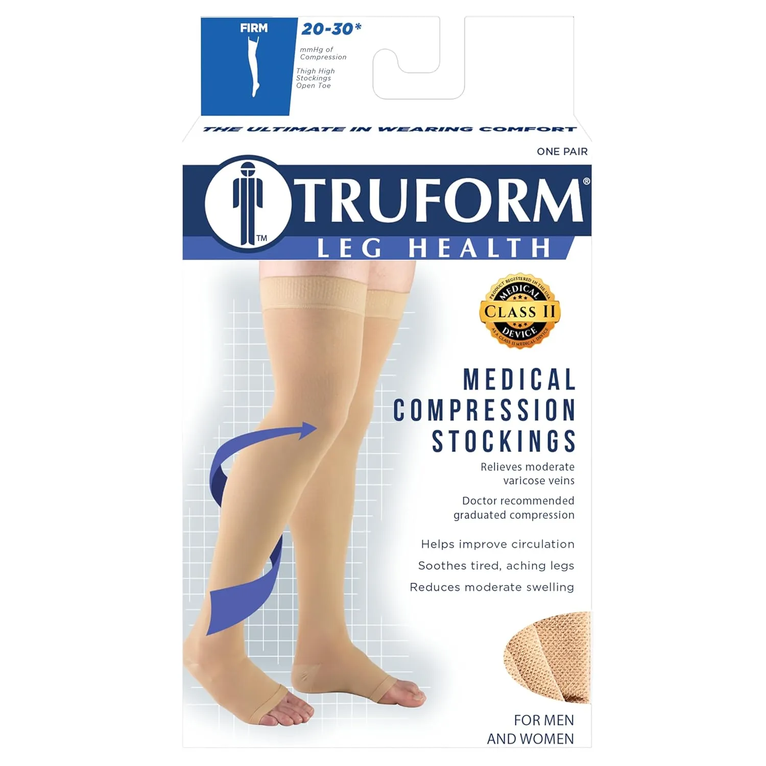 Truform 20-30 mmHg Compression Stockings for Men and Women, Thigh High Length, Dot-Top, Open Toe, Black, Medium