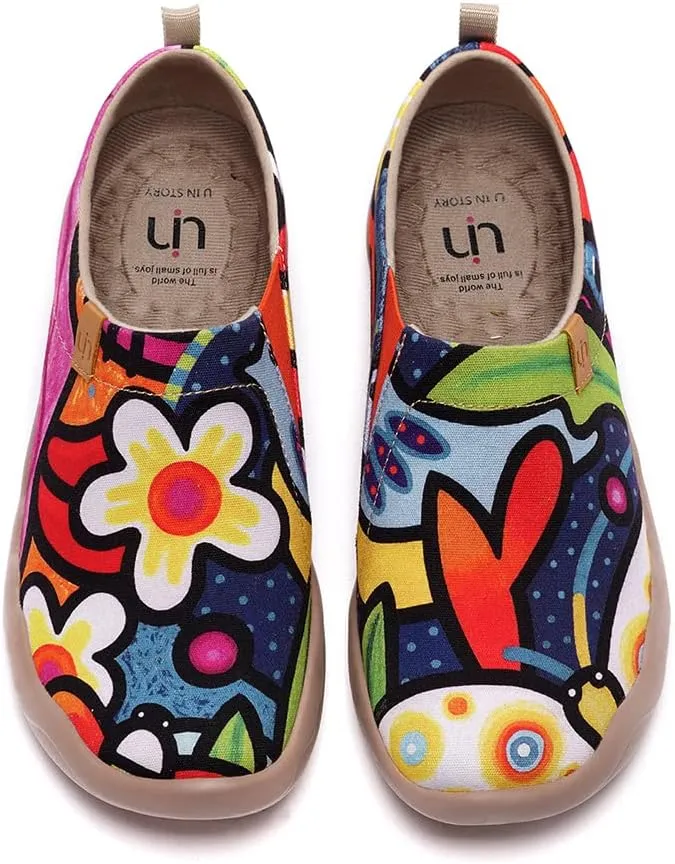 UIN Women's Artistic Slip-On Shoes Vibrant Floral Casual Loafers Lightweight Comfortable Travel Footwear