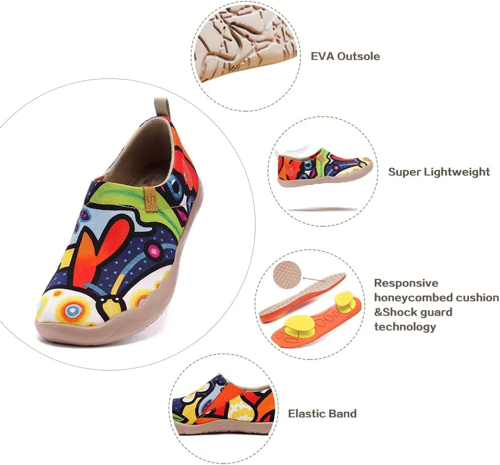 UIN Women's Artistic Slip-On Shoes Vibrant Floral Casual Loafers Lightweight Comfortable Travel Footwear