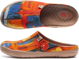 UIN Women's Slip On Mules Comfortable Flat Lightweight Wide Toe Clog Casual Art Painted Travel Shoes Malaga Series