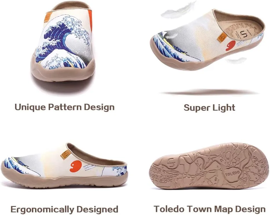 UIN Women's Slip On Mules Comfortable Flat Lightweight Wide Toe Clog Casual Art Painted Travel Shoes Malaga Series