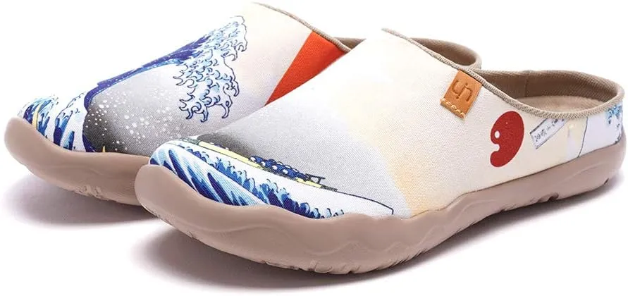 UIN Women's Slip On Mules Comfortable Flat Lightweight Wide Toe Clog Casual Art Painted Travel Shoes Malaga Series