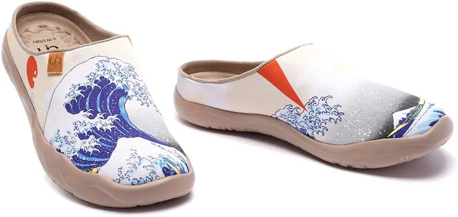 UIN Women's Slip On Mules Comfortable Flat Lightweight Wide Toe Clog Casual Art Painted Travel Shoes Malaga Series
