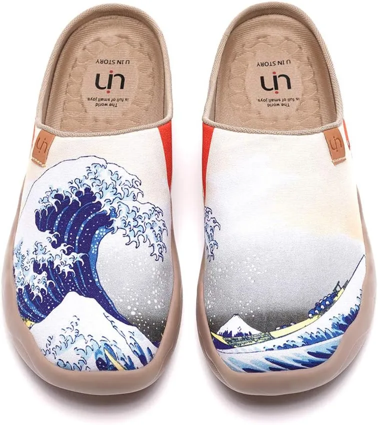 UIN Women's Slip On Mules Comfortable Flat Lightweight Wide Toe Clog Casual Art Painted Travel Shoes Malaga Series