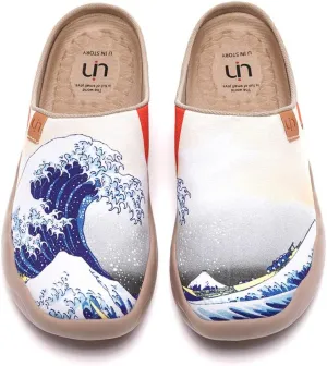 UIN Women's Slip On Mules Comfortable Flat Lightweight Wide Toe Clog Casual Art Painted Travel Shoes Malaga Series