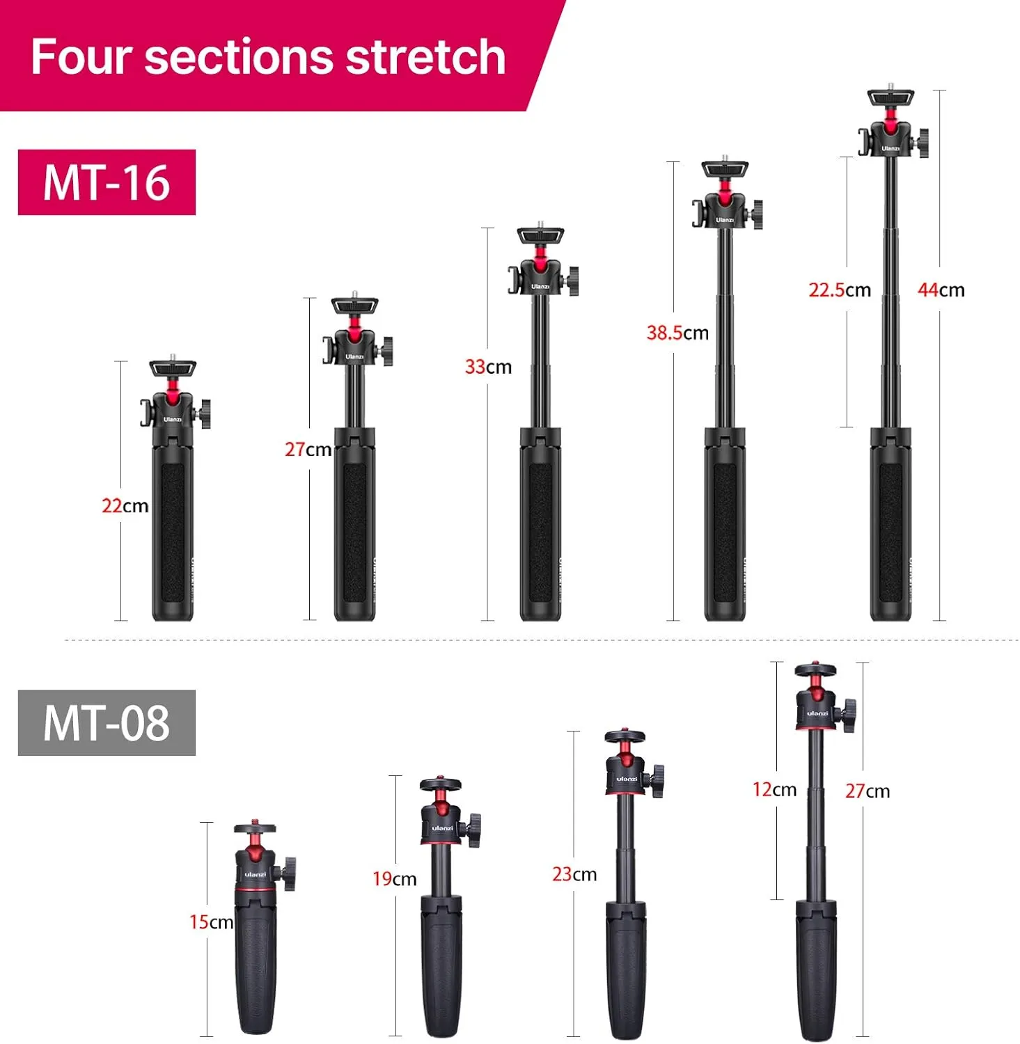 Ulanzi MT-16 Camera Tripod Stand Holder, Mini Tabletop Tripod Selfie Stick with Cold Shoe, Travel Tripod for iPhone 12 Canon G7X Mark III Sony ZV-1 RX100 VII A6600 Vlogging Filmmaking Live Streaming