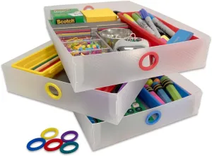 Ultimate Office TierDrop Supply Drawers Measure 9w x 12d x 2 1/4 Inches High for Desk Accessories and Supplies, Set of 3, Includes Color-Coded Finger Rings for Fast and Easy Access to Contents