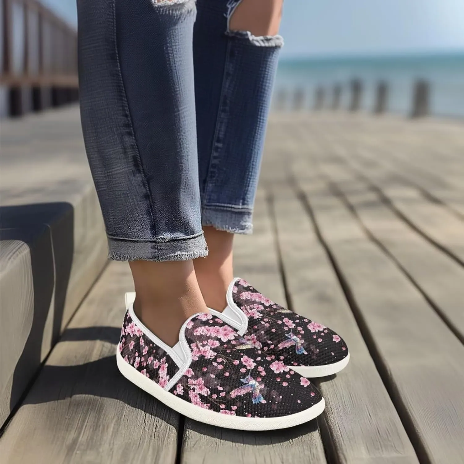UNICEU Slip On Sneakers for Women Mesh Running Shoes with Anti Slip Rubber Sole,Lightweight Flat Loafers Casual Walking Shoes