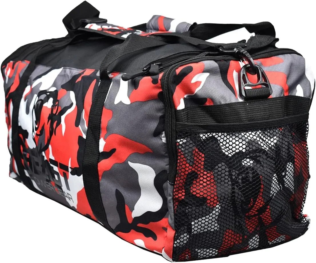 Unisex Duffel Bag Red Camo, Extra Roomy Waterproof Gym Bag For Women with Shoe Compartment, Sports Bag with Zippered Pockets, Adjustable Straps Duffle Bag Travel Large Gym Bag For Men