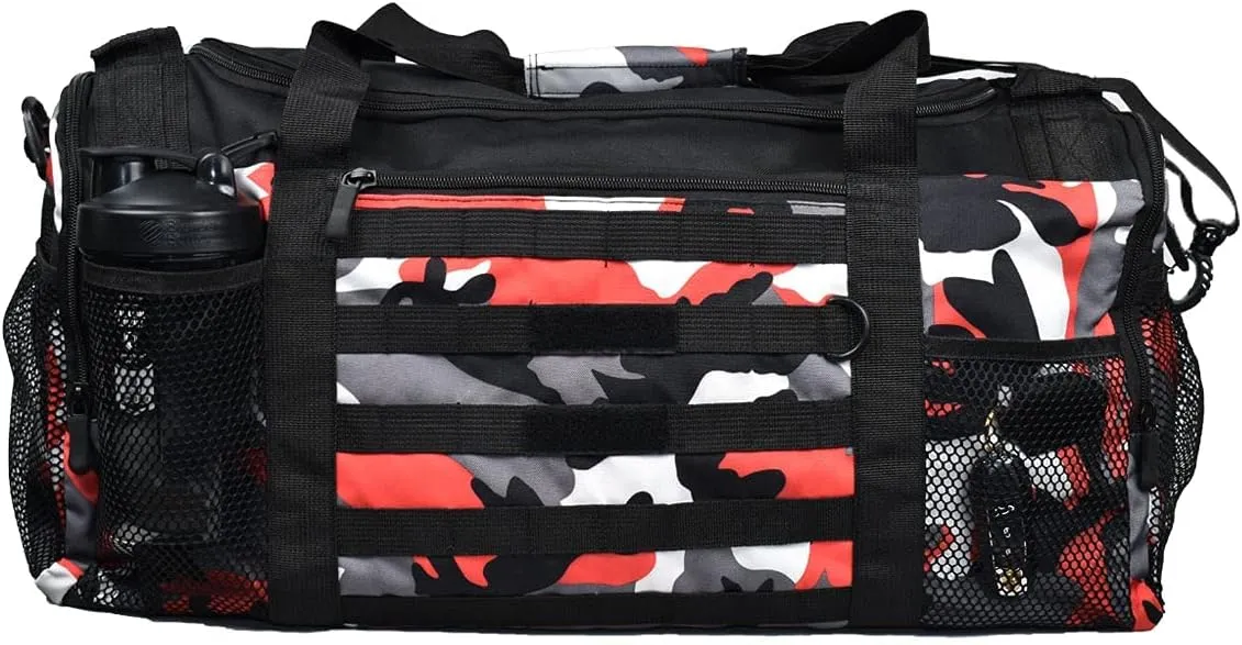 Unisex Duffel Bag Red Camo, Extra Roomy Waterproof Gym Bag For Women with Shoe Compartment, Sports Bag with Zippered Pockets, Adjustable Straps Duffle Bag Travel Large Gym Bag For Men