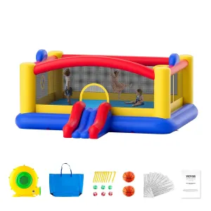 VEVOR Commercial Bounce House, Outdoor Playhouse Trampoline, Bounce House for Big Kids 8-12, with Slide, Blower and Storage Bag, Kids Toys for Birthday Party Public Park Backyard, 177x173x80 inch