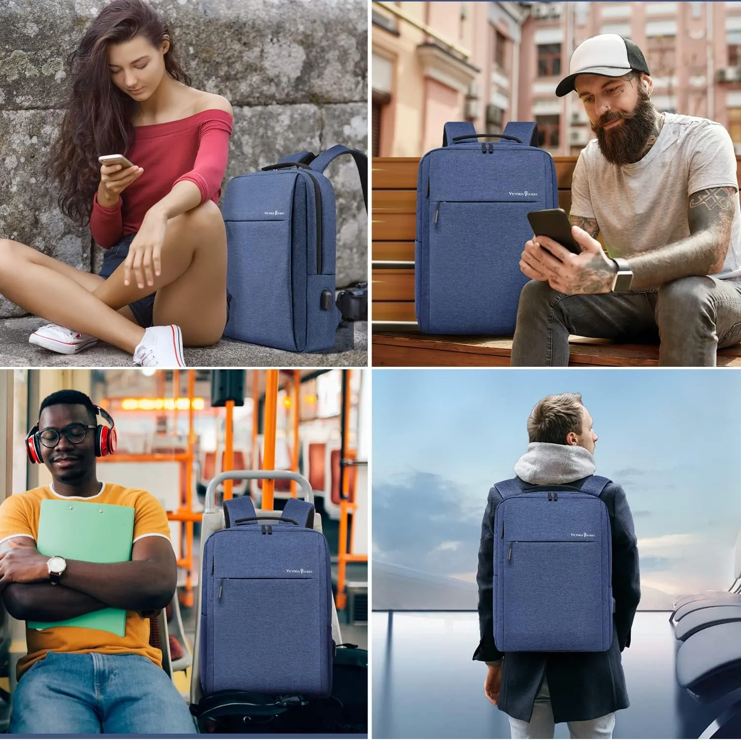 Victoriatourist Laptop Backpack for Men Business Slim Durable Work Laptops Backpacks with USB Charging Port, College Backpacks Computer Bag Gifts for Women Fits 15.6 Inch Notebook(Blue)