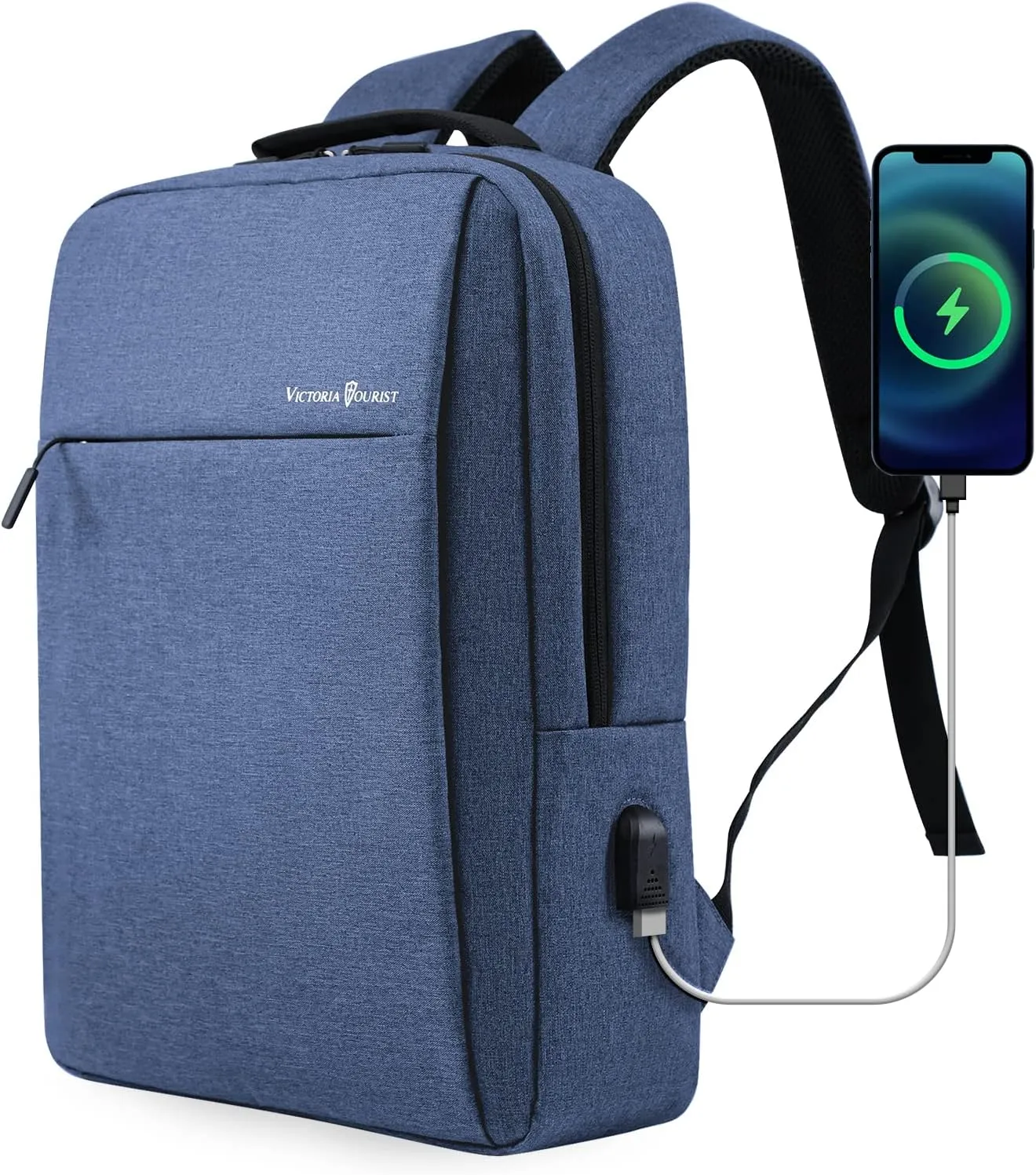 Victoriatourist Laptop Backpack for Men Business Slim Durable Work Laptops Backpacks with USB Charging Port, College Backpacks Computer Bag Gifts for Women Fits 15.6 Inch Notebook(Blue)