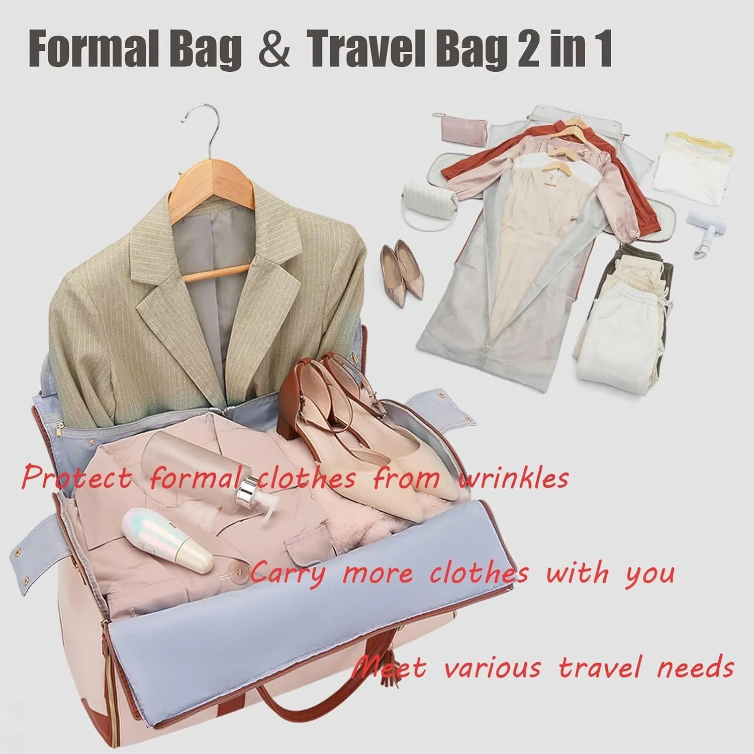 Viralhuntz Travel Bag, Luxe Travel Bags for Women, 2-in-1 Carry-On Garment Luggage with Shoe Compartment, PU Leather Weekender (D)