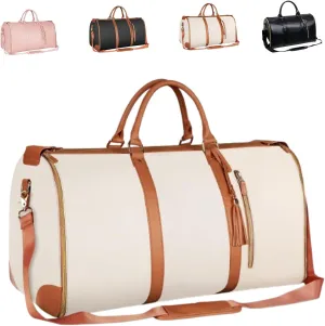 Viralhuntz Travel Bag, Luxe Travel Bags for Women, 2-in-1 Carry-On Garment Luggage with Shoe Compartment, PU Leather Weekender (D)