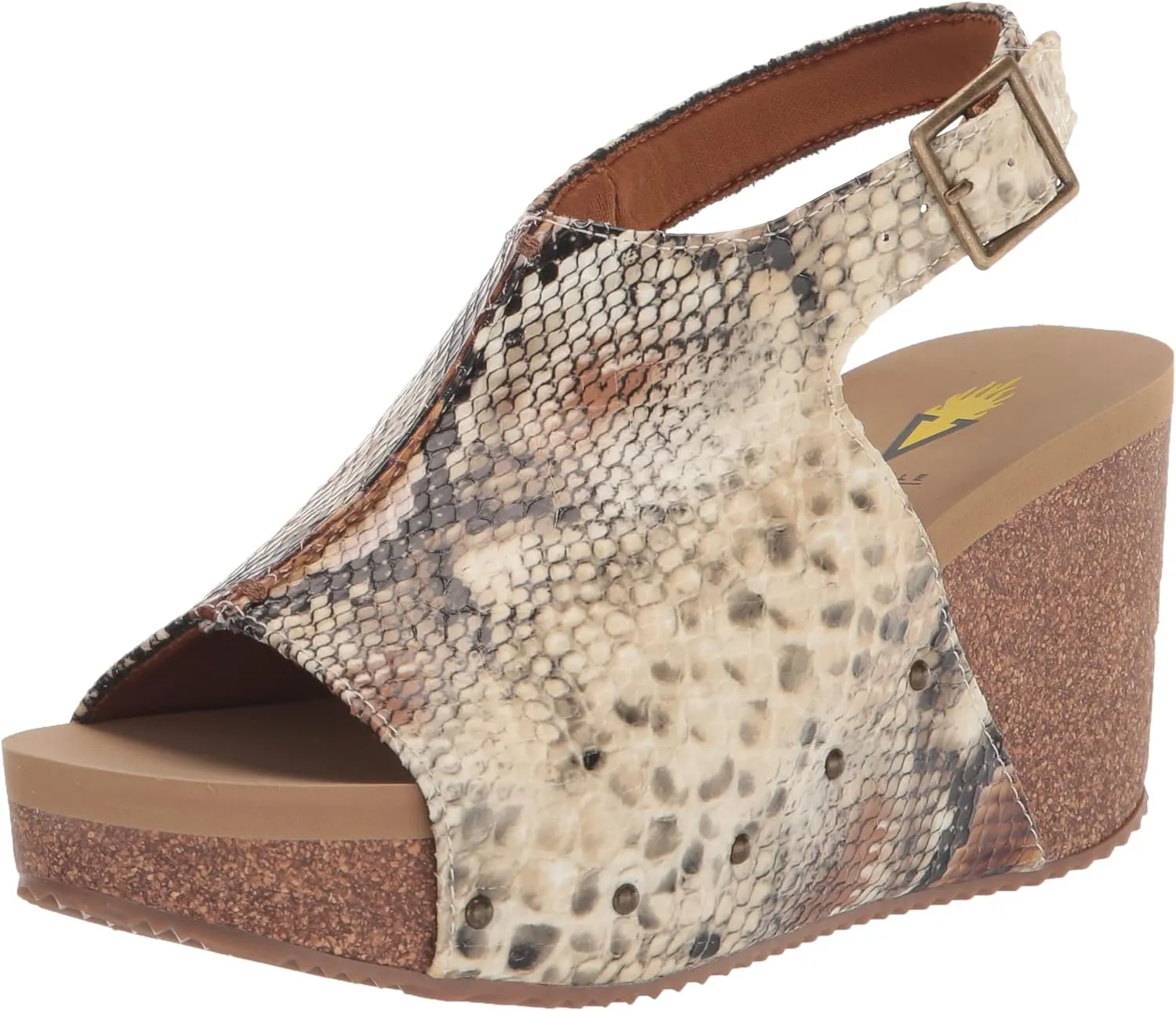 VOLATILE Division Wedge Sandals for Women Featuring Cork Covered Bottom with EVA Insole and Rubber Outsole