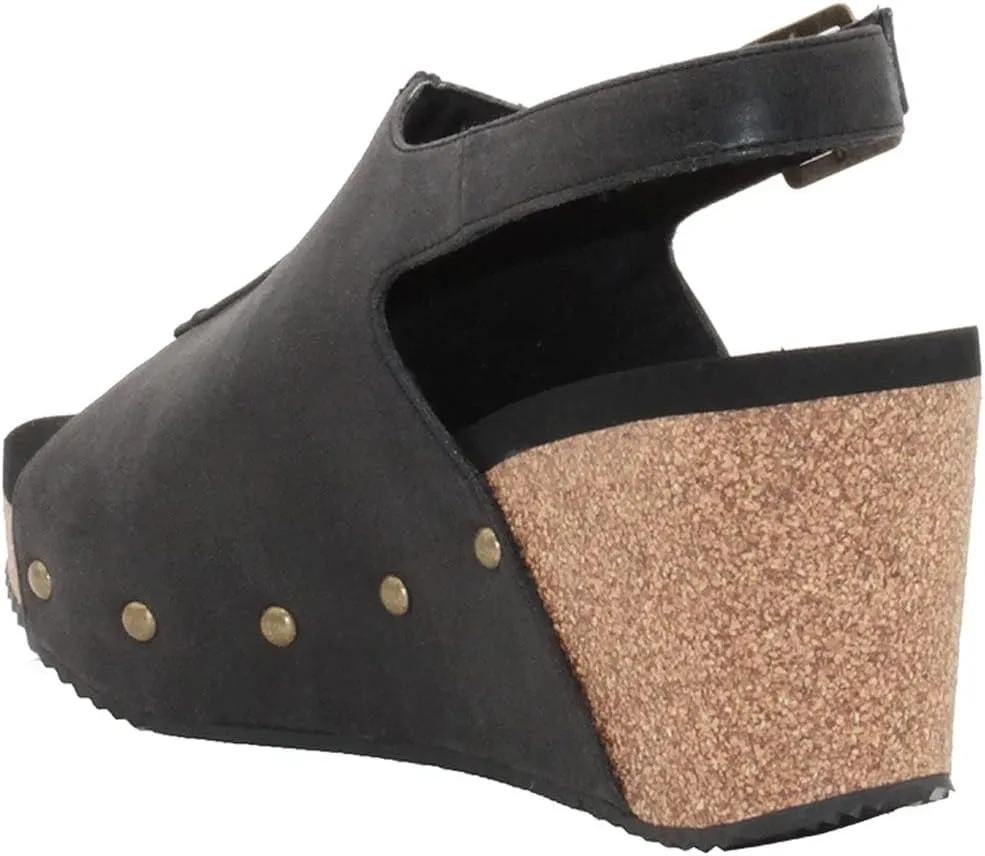 VOLATILE Division Wedge Sandals for Women Featuring Cork Covered Bottom with EVA Insole and Rubber Outsole
