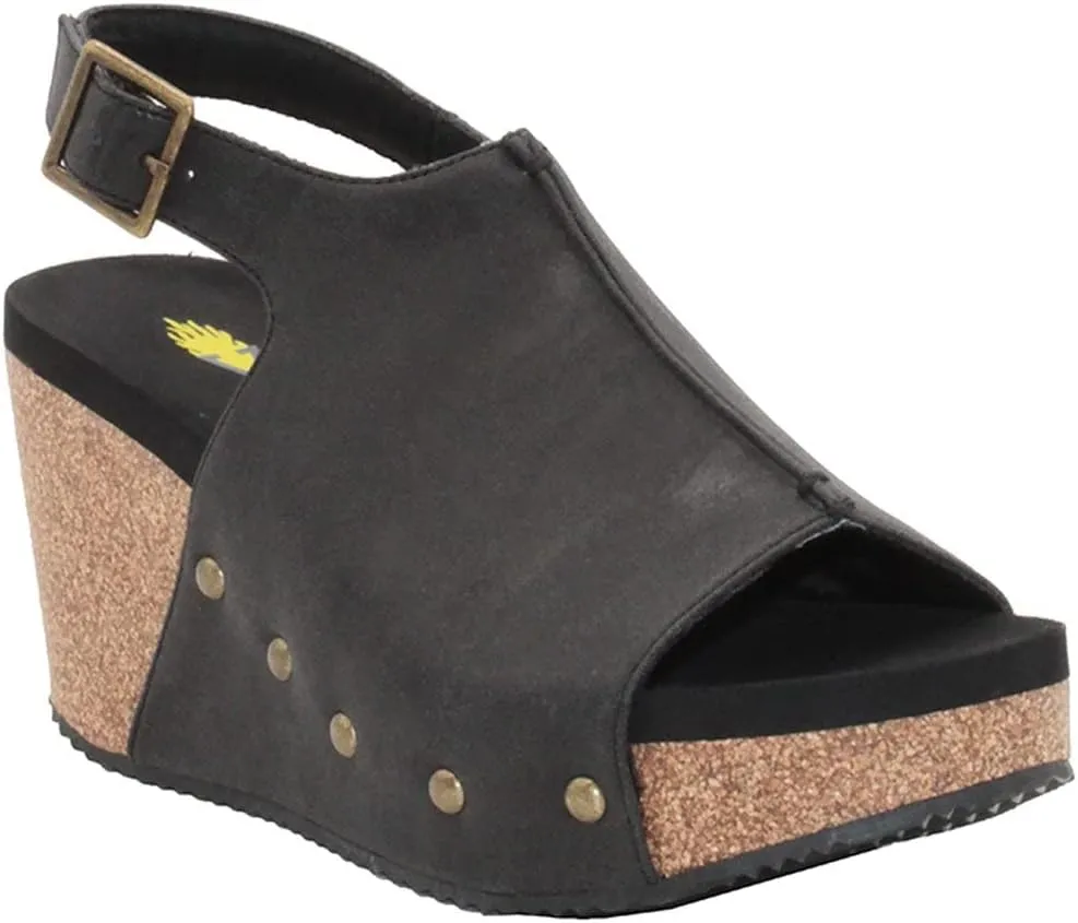 VOLATILE Division Wedge Sandals for Women Featuring Cork Covered Bottom with EVA Insole and Rubber Outsole