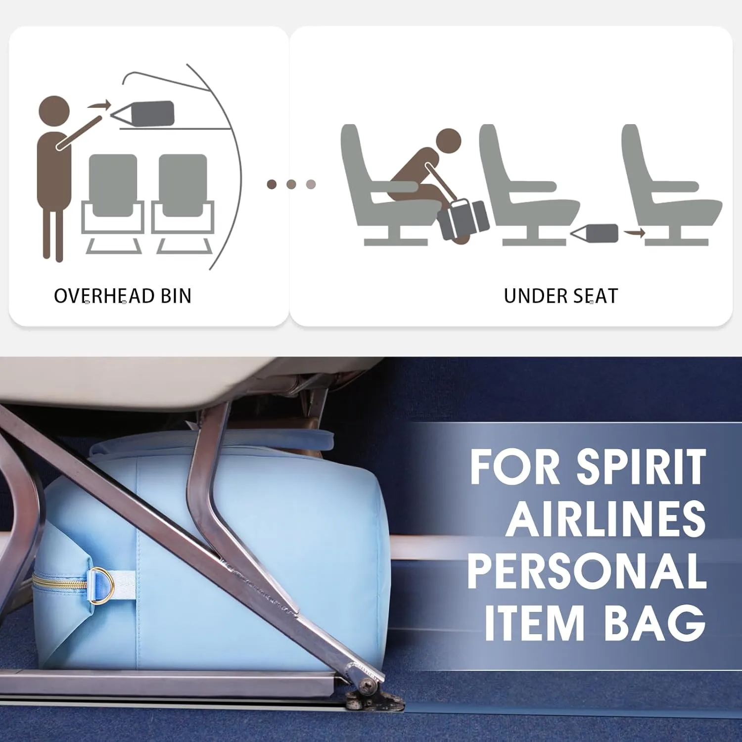 WANDF For Spirit Airlines Personal Item Bag 18x14x8 Travel Duffel Bag with TSA Approved Quart Size Bag & Shoe Bags Weekender Overnight Carry-on Luggage for Women (Light Blue)