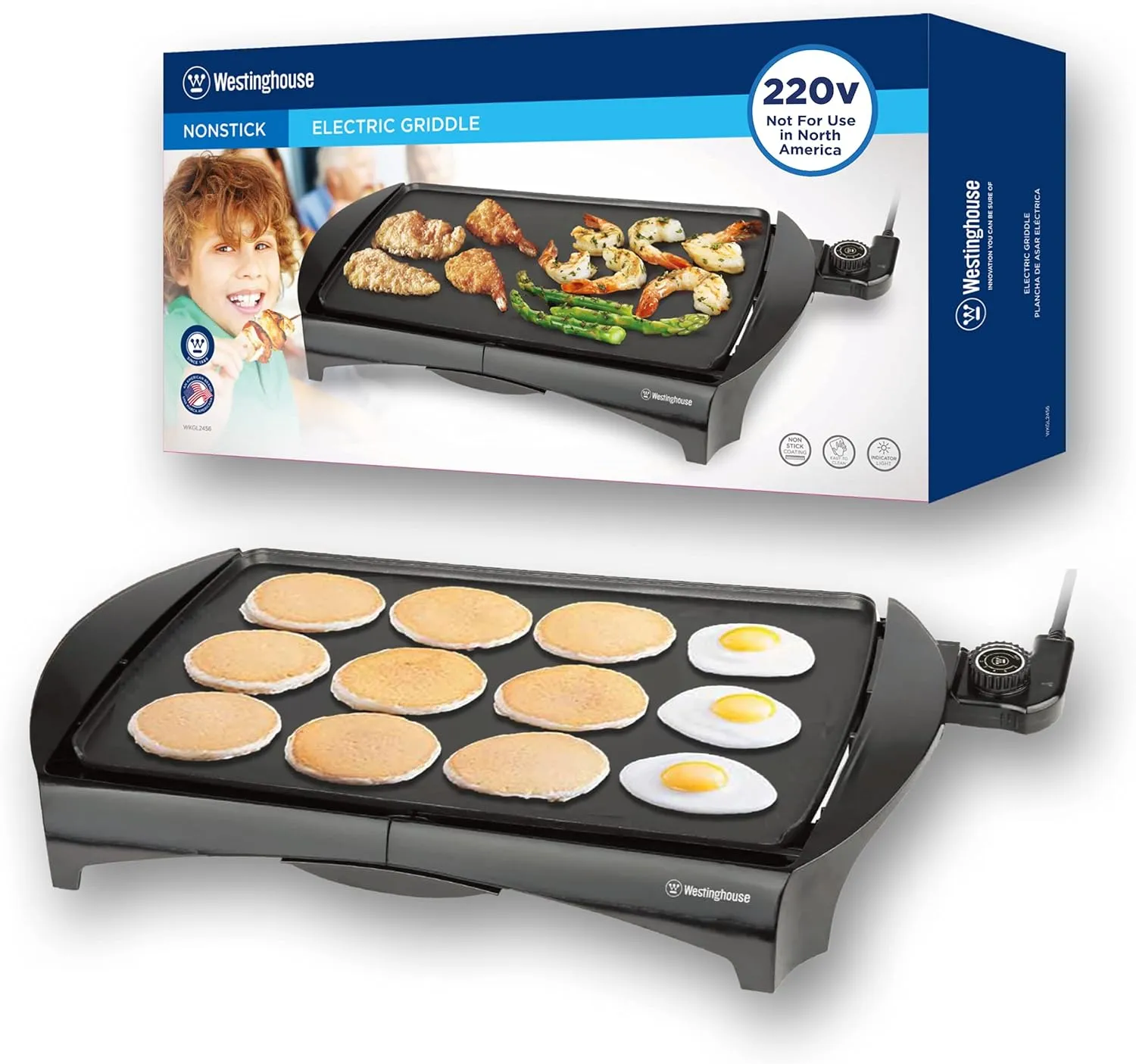 Westinghouse 220 volt griddle Family Size grill 220 Volts WKGL2456 220v 240 volts (NOT FOR USE IN USA)