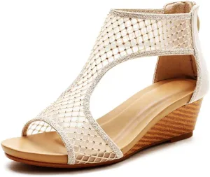 WOJWSKI Women's Slide Wedge Sandal Open Toe High Heel Zipper Back Platform