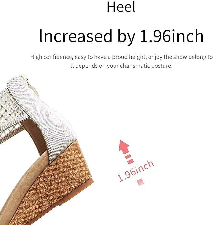 WOJWSKI Women's Slide Wedge Sandal Open Toe High Heel Zipper Back Platform