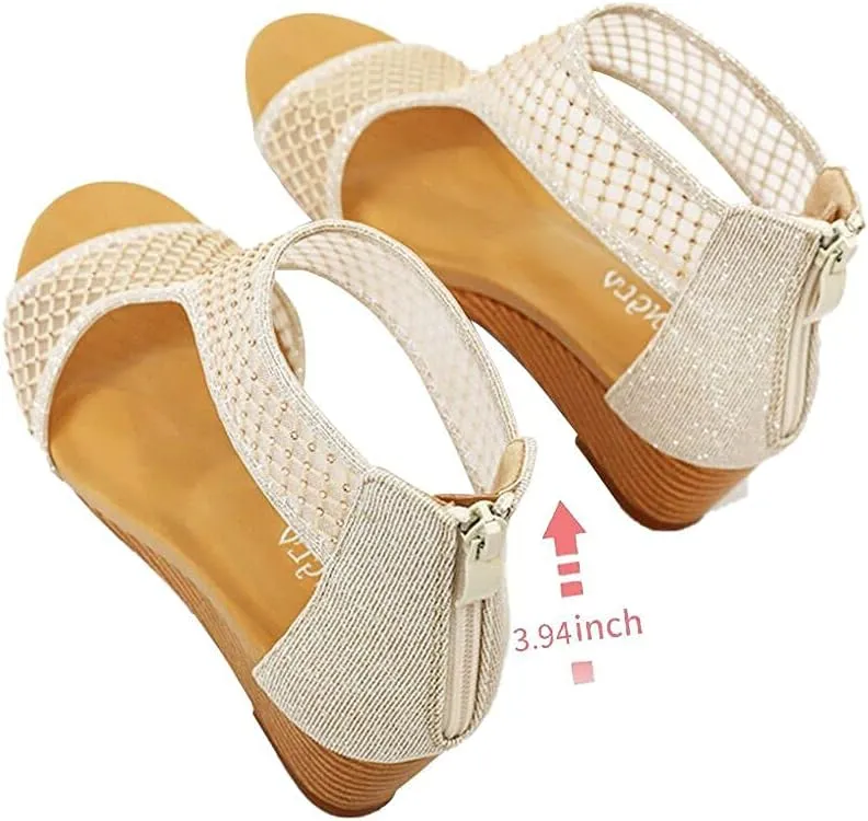 WOJWSKI Women's Slide Wedge Sandal Open Toe High Heel Zipper Back Platform