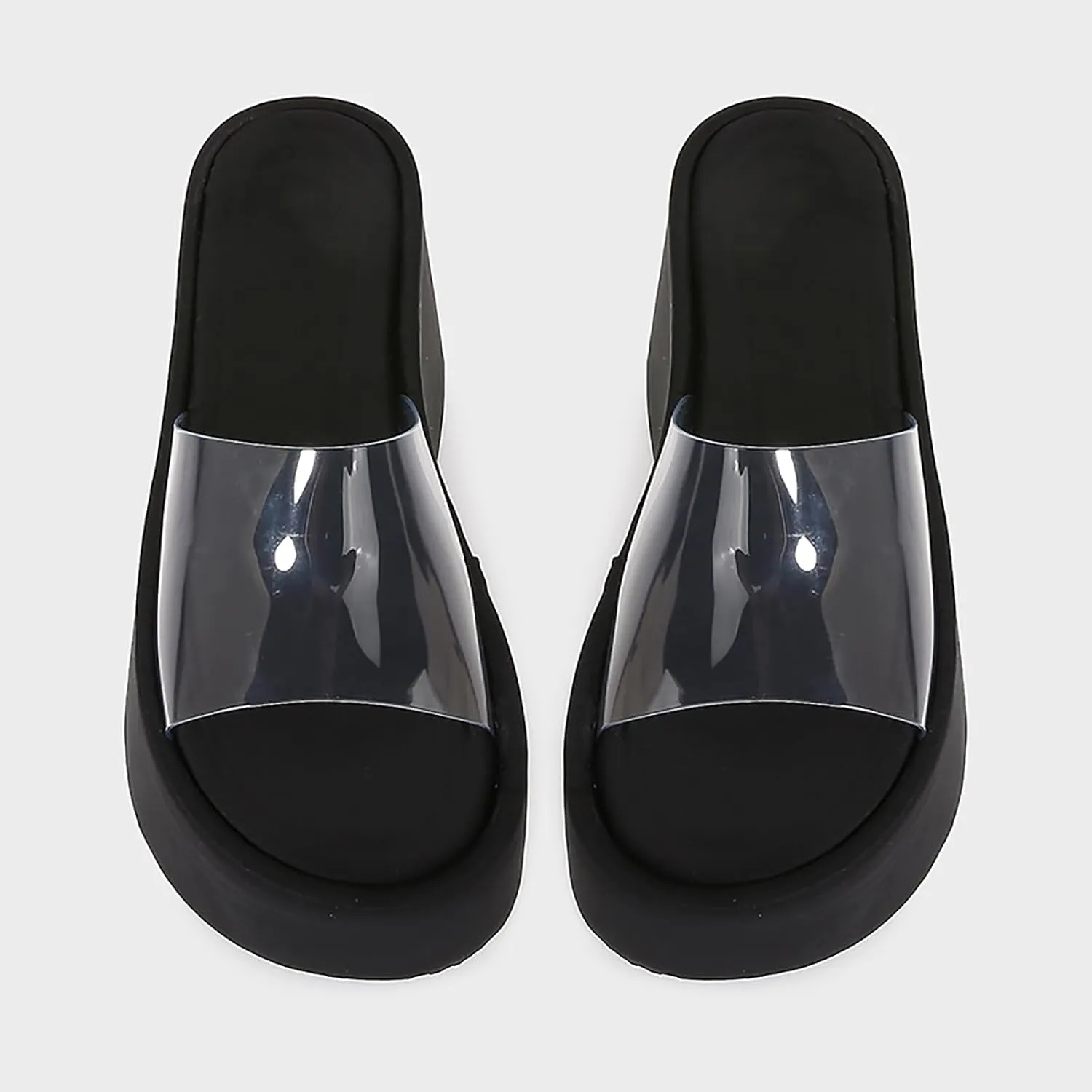 Women'S Clear Strap Platform Wedges Slide Sandals Fashion Round Toe Open Slip-On Comfortable High Heel Platform Dressy Slippers Summer Party Dance Casual Beach Walking Slippers