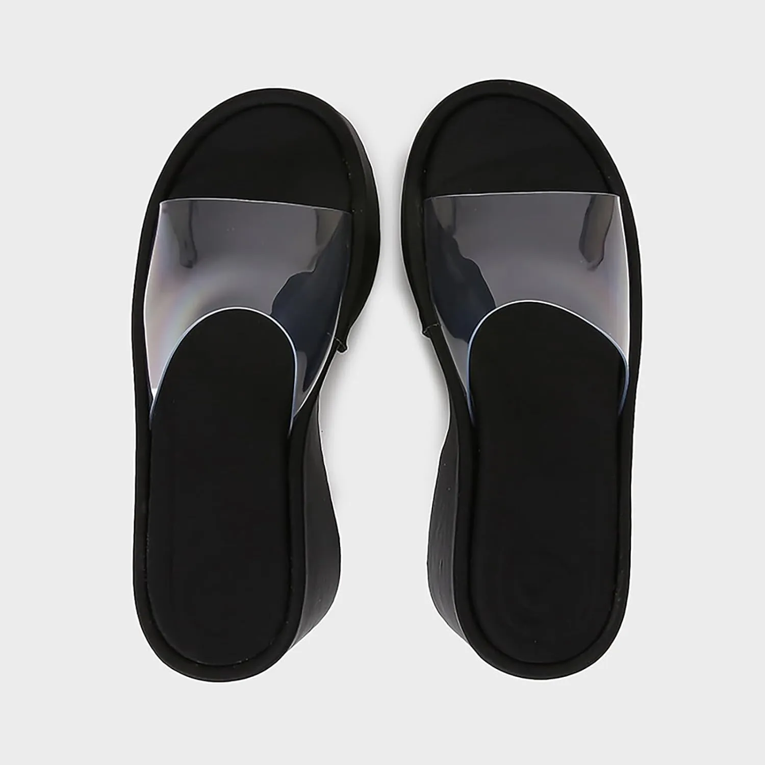 Women'S Clear Strap Platform Wedges Slide Sandals Fashion Round Toe Open Slip-On Comfortable High Heel Platform Dressy Slippers Summer Party Dance Casual Beach Walking Slippers