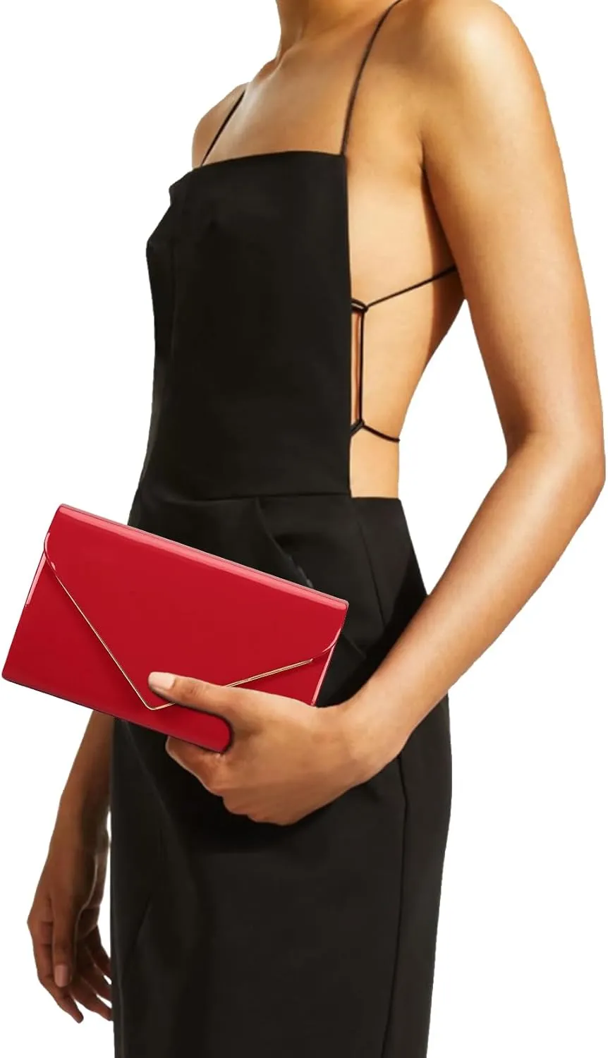 Women's Evening Clutch Bags for Formal Cocktail Prom Wedding Party Patent Leather Dressy Foldover Purse