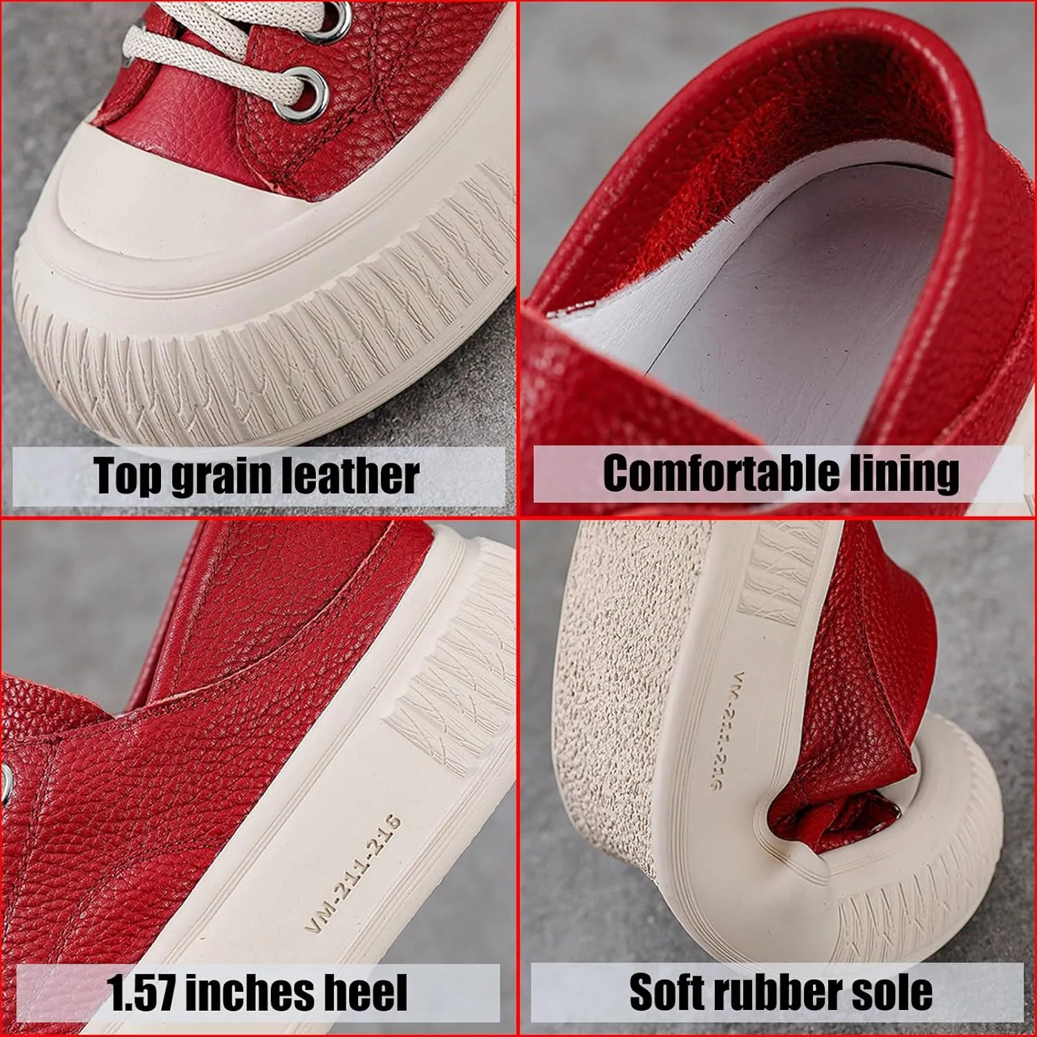 Women's Genuine Leather Lace Up Anti-Collision Platform Fashion Sneaker Retro Round Toe Low Top Soft Sole Heighten Walking Shoes Comfortable Casual Running Tennis Shoes