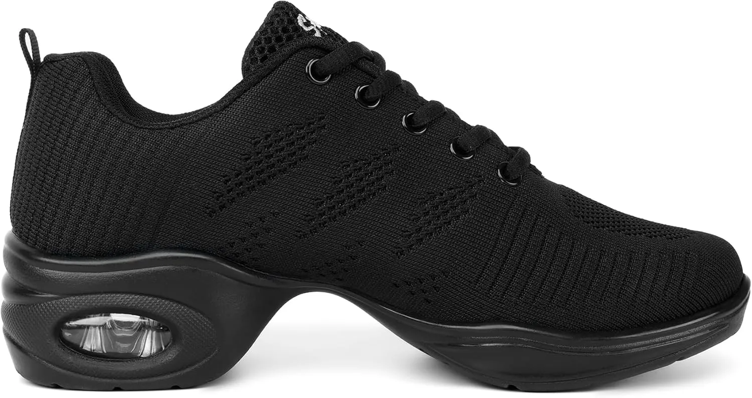 Women's Jazz Shoes Lace-up Dance Sneaker,Air Cushion Mesh Slip Jazz Dance Shoes Split Sole Platform Athletic Walking Shoes