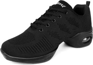 Women's Jazz Shoes Lace-up Dance Sneaker,Air Cushion Mesh Slip Jazz Dance Shoes Split Sole Platform Athletic Walking Shoes