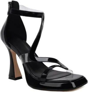 Women's Platform Open Toe Chunky High Heeled Sandals Fashion Square Peep Toe Transparent Stripes Back Zip Casual Dress Sandal Shoes