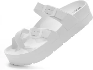 Women's Platform Sandals with Arch Support, Comfort Slides Adjustable Slip On Flat Sandals for Summer Ultra Cushion & Thick Soles