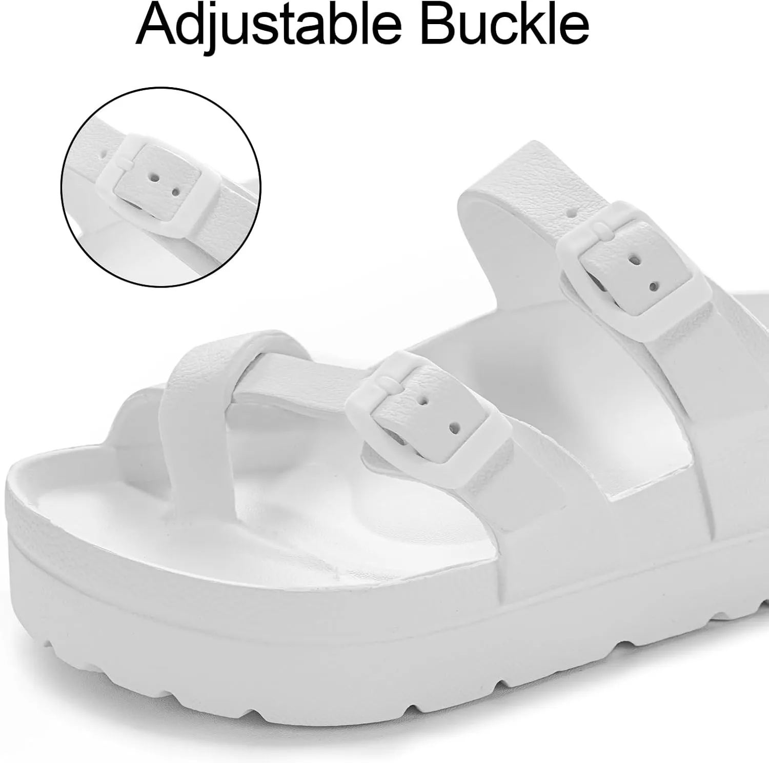 Women's Platform Sandals with Arch Support, Comfort Slides Adjustable Slip On Flat Sandals for Summer Ultra Cushion & Thick Soles