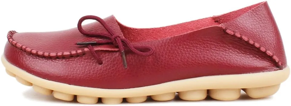 Women's Soft Cowhide Leather Loafer Flat Shoes Slip-Ons