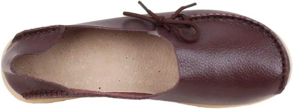 Women's Soft Cowhide Leather Loafer Flat Shoes Slip-Ons