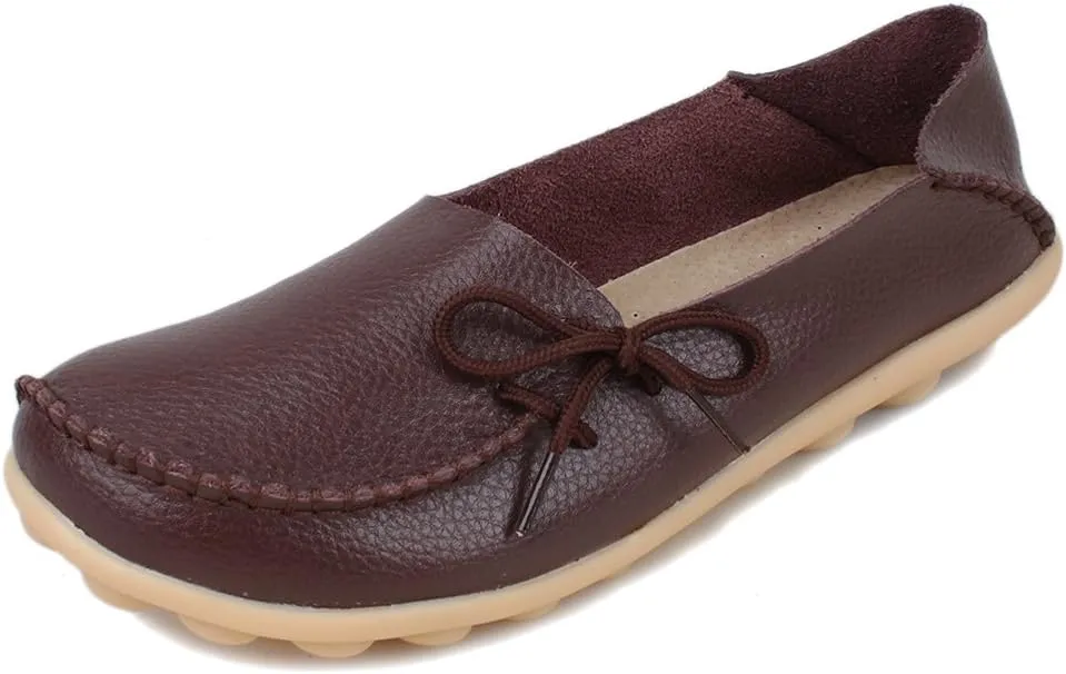 Women's Soft Cowhide Leather Loafer Flat Shoes Slip-Ons