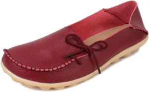 Women's Soft Cowhide Leather Loafer Flat Shoes Slip-Ons