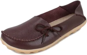 Women's Soft Cowhide Leather Loafer Flat Shoes Slip-Ons
