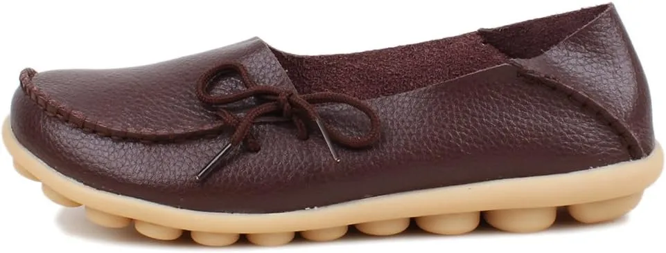 Women's Soft Cowhide Leather Loafer Flat Shoes Slip-Ons