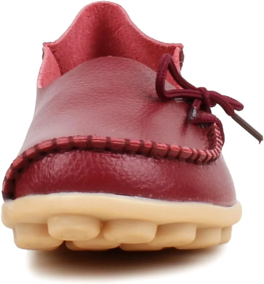 Women's Soft Cowhide Leather Loafer Flat Shoes Slip-Ons