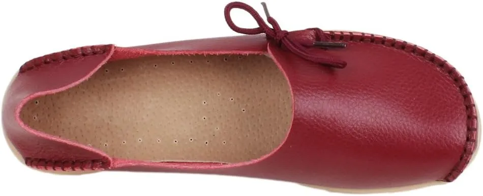 Women's Soft Cowhide Leather Loafer Flat Shoes Slip-Ons