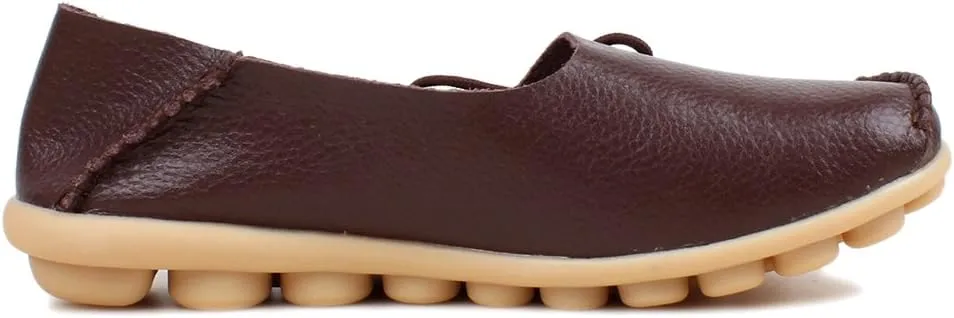Women's Soft Cowhide Leather Loafer Flat Shoes Slip-Ons